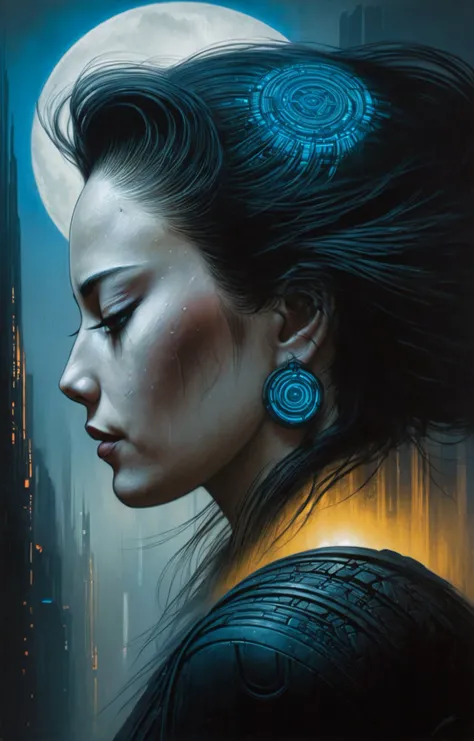 dark and moody photo of a stunning Guatemalan woman with a shy smile, black ink flow, cyberpunk-hued colors, two tone photorealistic masterpiece by Aaron Horkey and Jeremy Mann, intricately detailed fluid gouache painting by Jean Baptiste, professional photography, natural lighting, volumetric lighting, maximalist, 8k resolution, concept art, intricately detailed, complex, elegant, expansive, fantastical, cover <lora:weitian-000016:1>, blue sky white sun, frame still from the movie Blade Runner