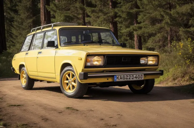 <lyco:VAZ2104:1.0>  yellow VAZ2104 car, Masterpiece, Best Quality, detailed, award-winning, racing on a coastal road, redwood forest, highly detailed, fine detail, intricate, insanely detailed, volumetric lighting, vivid colors, masterpiece, absurdres