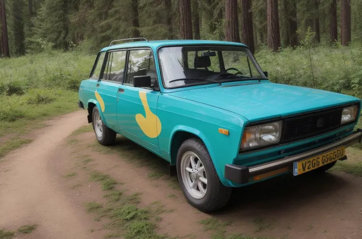 <lyco:VAZ2104:1.0>  yellow VAZ2104 car, Masterpiece, Best Quality, detailed, award-winning, racing on a coastal road, redwood forest, highly detailed, fine detail, intricate, insanely detailed, volumetric lighting, vivid colors, masterpiece, absurdres