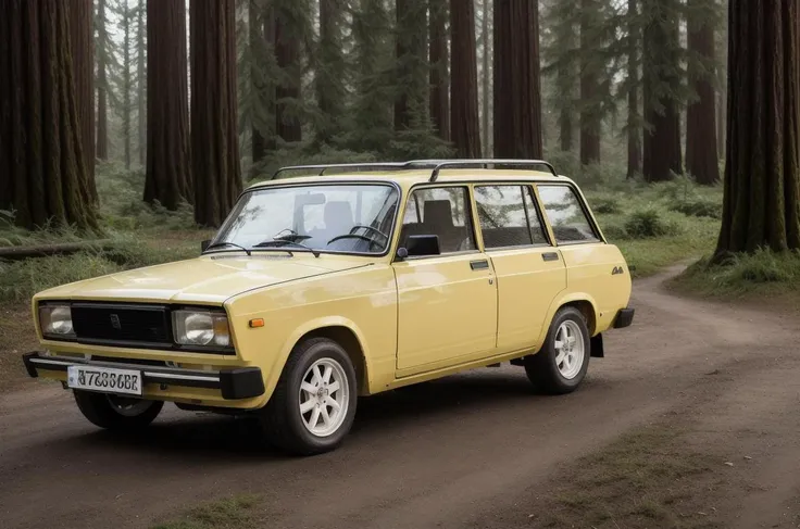 <lyco:VAZ2104:1.0>  yellow VAZ2104 car, Masterpiece, Best Quality, detailed, award-winning, racing on a coastal road, redwood forest, highly detailed, fine detail, intricate, insanely detailed, volumetric lighting, vivid colors, masterpiece, absurdres