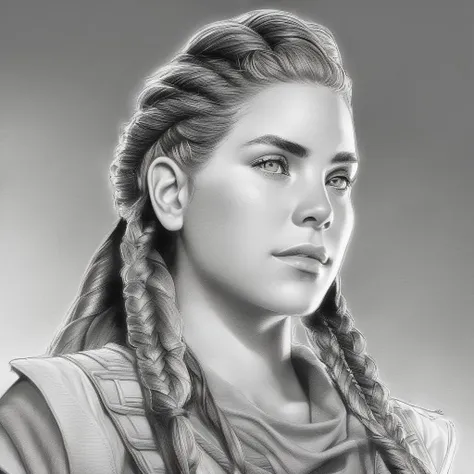 pencil drawing of aloyhorizon woman wearing braids