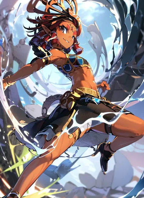 ( girl:1.3), looking at viewer, natural pose, :), smile,
riju, 1girl, solo, midriff, navel, crop top, red hair, short hair, dark skin, gerudo, bare shoulders, black long skirt, hair ornament, bracelets, thigh, slit skirt, dark-skinned female, anklet, short hair, armor <lora:Riju2:1:MIDD> <lora:add_detail:0.2> <lora:squeezer_:1:OUTALL> <lora:animeStyleLoraWith_bfcsimplifierTest:-0.2>