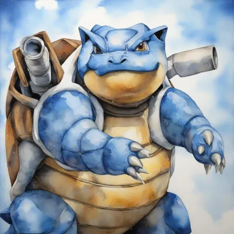 art by Masaaki Iwane,waretcolor oil painting,blastoise,detailed portrait, <lora:XLBlastoiseV2:1>