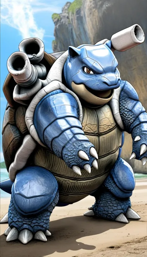 detailed drawing of full body shot of blastoise, comic style, a blue turtle with brown shell, teeth, pokemon, beautiful nature in background, , HD, masterpiece, best quality, hyper detailed, ultra detailed,  <lora:xl_XLBlastoiseV2:1>