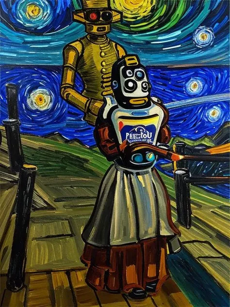 kerfusrobot painting of a robot in the style of van gogh <lora:hjkerfusrobot_v11:0.7>