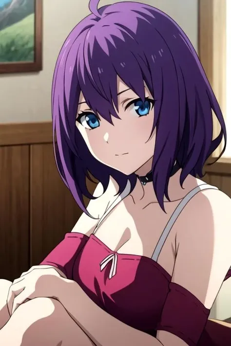 masterpiece, best quality, game cg, 1girl, solo, looking at viewer, , , <lora:anji_zo:0.68>, anji_zo, purple hair, blue eyes