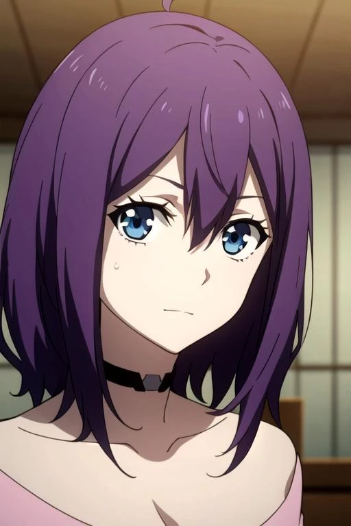 masterpiece, best quality, sketch, 1girl, solo, looking at viewer, , , <lora:anji_zo:0.70>, anji_zo, purple hair, blue eyes