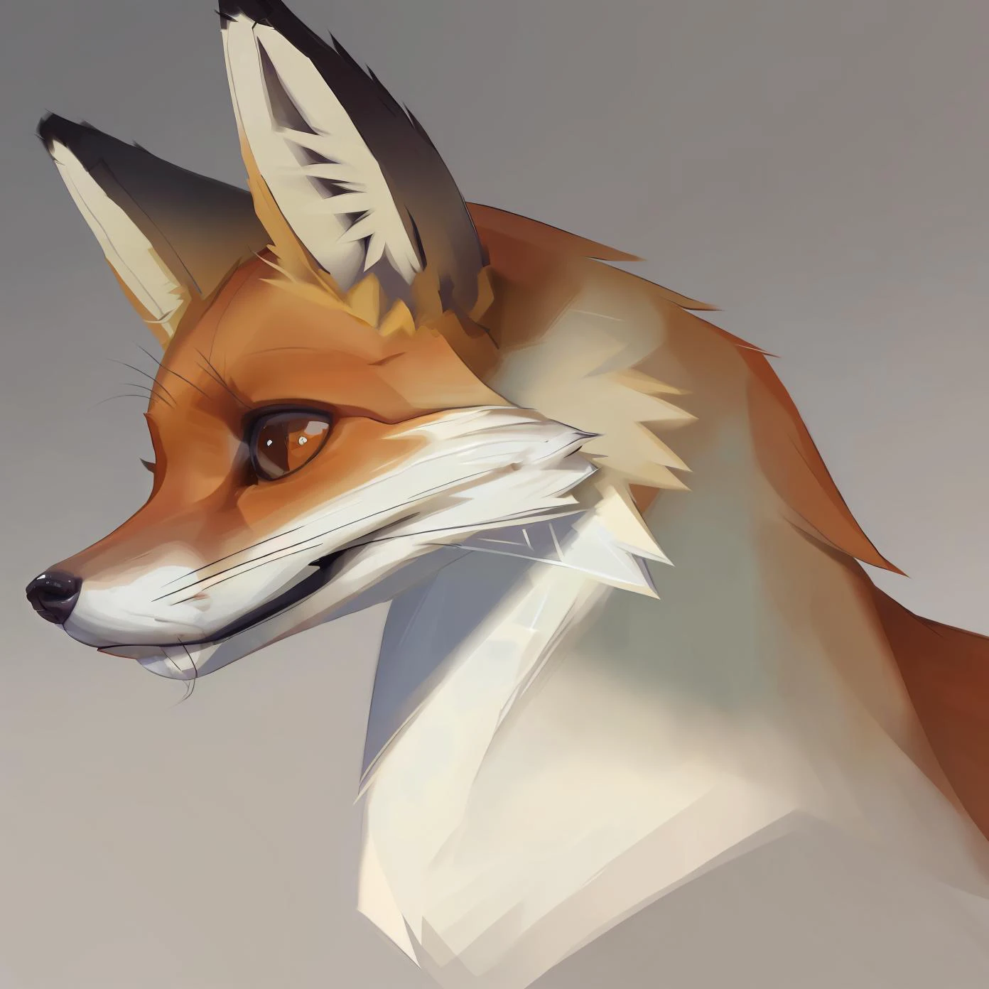 Head of a fox , solo, simple background, no humans, black background, animal focus, 2D, cute, kawaii