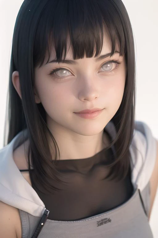 masterpiece, (photorealistic:1.4), best quality, beautiful lighting, HinataNS, solo, smile, hood, simple_background, konohagakure_symbol, black_background, full_body, toeless_footwear, sandals, pants, bandages, RAW photo, 8k uhd, film grain <lora:HinataNS:1>