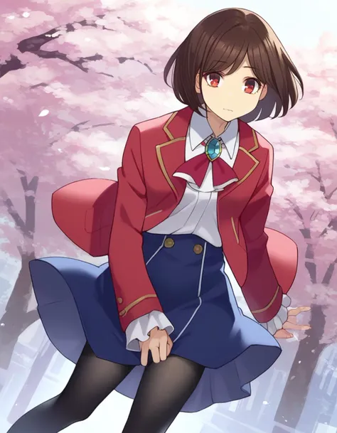 zPDXL, score_9, score_8_up, score_7_up, source_anime, 1girl, solo,
<lora:wataoshi_reiclaire:0.8> wataoshi_rei, short hair,brown hair, red eyes, red jacket, long sleeves, blue skirt, white shirt, frills, black pantyhose, brooch , <lora:Yomu_v1:1> y0mu