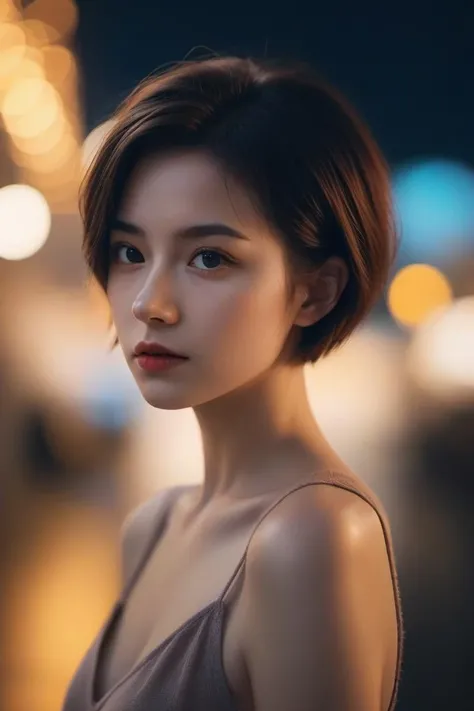 <lora:aesthetic_portrait-xl:1> aesthetic portrait, 1girl,solo, short hair, bokeh, depth of field, cinematic, nighttime