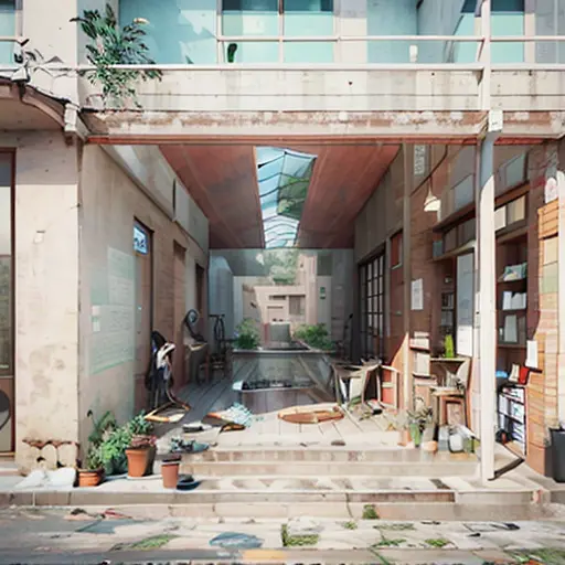 ((masterpiece)), ((best quality)) zarch_illustration <lora:ZarchIllustration_v3:0.85>architecture,outdoors,plant