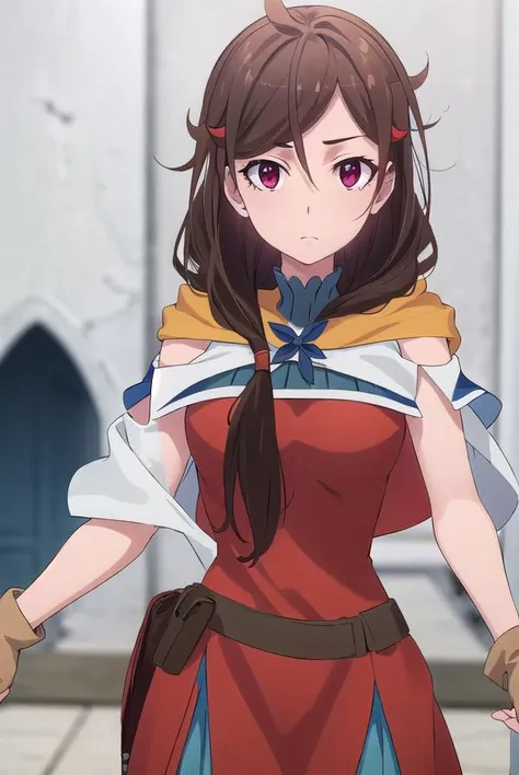 arpeggioellalena, <lora:arpeggio el lalena s2-lora-nochekaiser:1>,
arpeggio el lalena, long hair, brown hair, (red eyes:1.3), hair over shoulder,
BREAK gloves, pantyhose, brown gloves, red pantyhose, robe, dress, belt, fingerless gloves, capelet,
BREAK indoors, library,
BREAK looking at viewer, (cowboy shot:1.5),
BREAK <lyco:GoodHands-beta2:1>, (masterpiece:1.2), best quality, high resolution, unity 8k wallpaper, (illustration:0.8), (beautiful detailed eyes:1.6), extremely detailed face, perfect lighting, extremely detailed CG, (perfect hands, perfect anatomy),