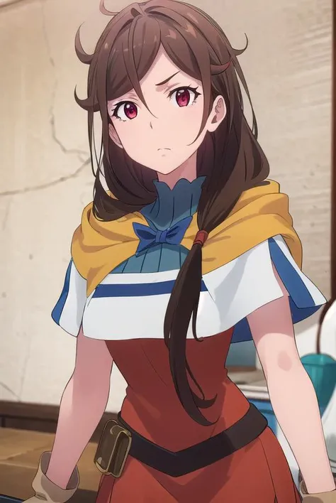 arpeggioellalena, <lora:arpeggio el lalena s2-lora-nochekaiser:1>,
arpeggio el lalena, long hair, brown hair, (red eyes:1.3), hair over shoulder,
BREAK gloves, pantyhose, brown gloves, red pantyhose, robe, dress, belt, fingerless gloves, capelet,
BREAK indoors, library,
BREAK looking at viewer, (cowboy shot:1.5),
BREAK <lyco:GoodHands-beta2:1>, (masterpiece:1.2), best quality, high resolution, unity 8k wallpaper, (illustration:0.8), (beautiful detailed eyes:1.6), extremely detailed face, perfect lighting, extremely detailed CG, (perfect hands, perfect anatomy),