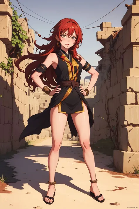 <lora:Himeko03:0.7>, himeko,  Ancient Egyptian Art of a Complex Fantastical stout Sister, =(, Teaching, hyperdetailed, Standing with hand on hip, Funny wrinkles, Anklet, Soul patch, Smug, concept art, (masterpiece, best quality, high quality, highres, ultra-detailed)