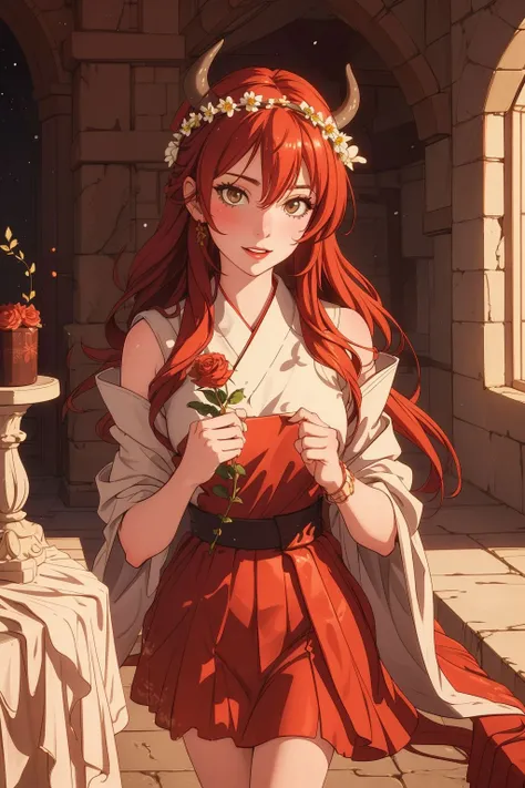 <lora:Himeko03:0.7>, himeko,1girl, (art by Rob Browning:0.9), Concrete of a Despicable Minotaur, Textile Lipstick, flower crown, inside a Synagogue, Winter, Amusing, excessivism, beautifully lit, Sepia filter, (masterpiece, best quality, high quality, highres, ultra-detailed)
