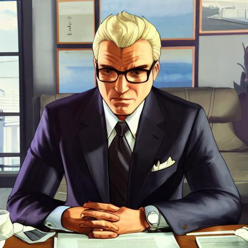 gtav style, blonde hair, man,flat hair,A middle aged,asian, black necktie, blurry, blurry background, blurry foreground, closed mouth, collared shirt, depth of field, formal, jacket, lips, looking at viewer, necktie, photorealistic, portrait, realistic, shirt, solo, suit, white shirt, wing collar, photo\(medium\),solo focus, stadium,