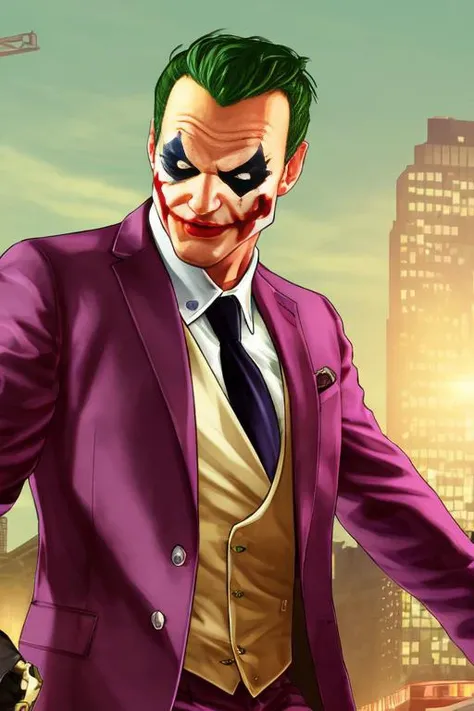 (Joker_(dc):1.00), gtavstyle, gtav, upper body, high_quality, masterpiece,