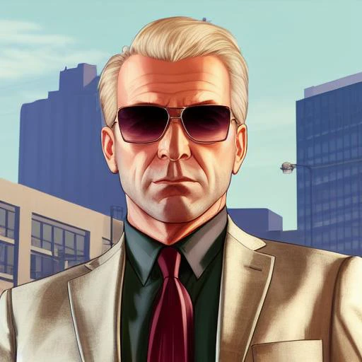 gtav style, blonde hair, man,flat hair,A middle aged handsome man with stubble, wearing a beige suit jacket and a dark shirt, with fluent short hair and sunglasses, is walking on the street., photo\(medium\),solo focus, stadium,