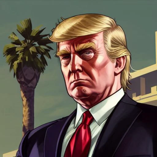 gtav style, blonde hair, no glasses, man, trump, president, square face, bad face, flat hair