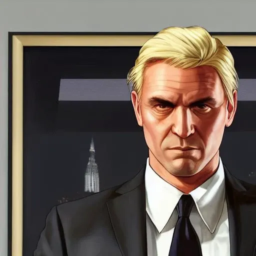 gtav style, blonde hair, man,flat hair,A middle aged,asian, black necktie, blurry, blurry background, blurry foreground, closed mouth, collared shirt, depth of field, formal, jacket, lips, looking at viewer, necktie, photorealistic, portrait, realistic, shirt, solo, suit, white shirt, wing collar, photo\(medium\),solo focus, stadium,