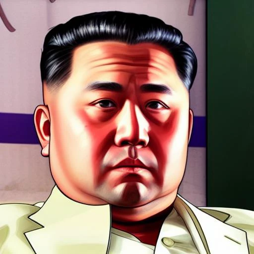 Best quality, artwork-gta5 heavily styilized closeup portrait of Kim Jung Un looking at the viewer, perfect face, perfect eyes