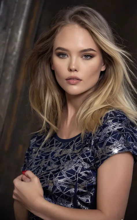 <lora:DaniLynn_SDXL_v1.0:1.1> beauty photo, (upper body photo:1.3),
((ohwx woman)),
Composed three-quarter angle portrait radiating poise and mystique. Adorned in an Elizabeth Hilfiger blouse woven with shimmering geometric brocade. Sharp contours of collarbone accentuated. Captured with impeccable precision by Peter Lindbergh, a fashion photography legend renowned for editorial portraiture. Photographed using a Hasselblad H6D-400c and 80mm lens, fine-tuned settings optimizing sharpness and selective focus on contours.