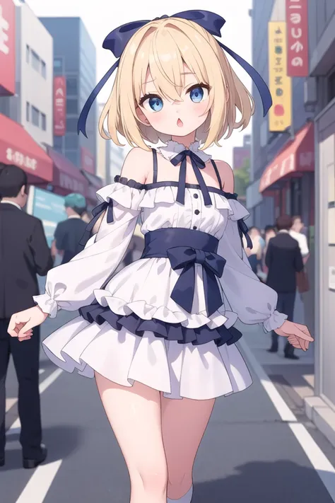 <lora:chestnutmouth_v100:1>
insanely detailed, absurdres, ultra-highres, ultra-detailed, best quality,
1girl, solo, nice hands, perfect hands
BREAK
(white theme:1.5), ((cute fashion, girly style):1.2), (cute white dress with lots of ribbon decorations:1.3), (all white one-piece dress:1.3), (fusion of white blouse with ruffled stand collar and tiered skirt with ruffles:1.4), ((cold shoulder, exposed shoulder skin):1.3), (long billowy sleeve with ribbon cuffs:1.3), (white ruffled short socks:1.3)
    BREAK
    (black ribbon bow:1.3), (lots of ribbon decorations on skirt:1.3), (black big ribbon on waist:1.3), (many bribbons on sleeves:1.3), (many ribbon decorations on dress:1.3), (black pumps with heels:1.2),
    (See-through:-1), (bag:-1), (black dress:-1), (black tops:-1), (black skirt:-1), (collarbone:-1), (clothes divided into upper and lower parts:-1), (belt:-1), (shoulder strap:-1), (toe:-1), (toe skin:-1), (white ribbon:-1), (off shoulder:-1)
BREAK
(nsfw:-1.5)
BREAK
expressionless, open mouth
BREAK
standing, cowboy shot, looking at viewer
BREAK
slender, kawaii, perfect symmetrical face, ultra cute girl, ultra cute face, ultra detailed eyes, ultra detailed hair, ultra cute, ultra beautiful
BREAK
in street, cityscape in harajuku, depth of field, ultra detailed background
BREAK
large breasts
BREAK
blonde hair, blue eyes, short hair, hair between eyes