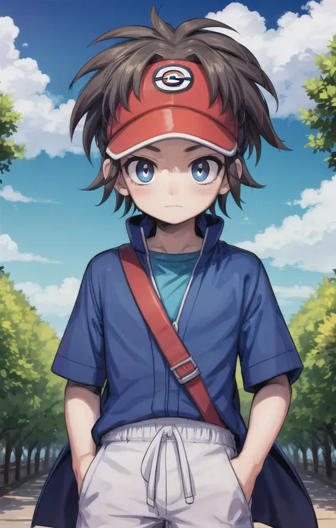 1 boy,more details in eyes,cute,looking at viewer, adorabel boy,cute face,details sky,handsome,young,juvenile,((masterpiece:1.4,best quality)),multiple details,colorful hair,eyeshadow,sfw,   nate \(pokemon\),visor
 <lora:NateLora:0.6>