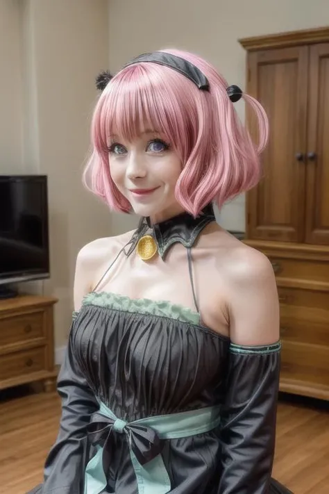 <lora:add_detail:1>, <lora:Momo_Outfit_Test:0.9>, MomoOutfit, Dress, Collar, Headdress, Pink hair, Blue eyes, short hair, bob cut, pigtails, <lora:Kizuki - To Love Ru - Momo Velia Deviluke:0.2>, best quality, masterpiece, absurdres, looking at viewer, smile,