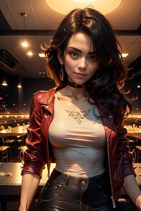<lora:rwby_cinder-10:1>,1girl,bright,smile,masterpiece, best quality, hyperdetailed, ultra realistic 8k, photorealistic, hyper realistic, intricate details,original-art, lineart, FreakShow, female, brown hair, brown eyes, long hair, mullet, make up, pants, shirt, jacket, choker, drinking in a nightclub, dynamic lighting, fine-details, detailed face, (detailed eyes:1.1), masterpiece, clear, in-focus, clean lines, (clear in focus eyes:1.1), looking at viewer, <lora:FreakShowPunkV2:0.9>, <lora:r1ge - AnimeRage:0.3>