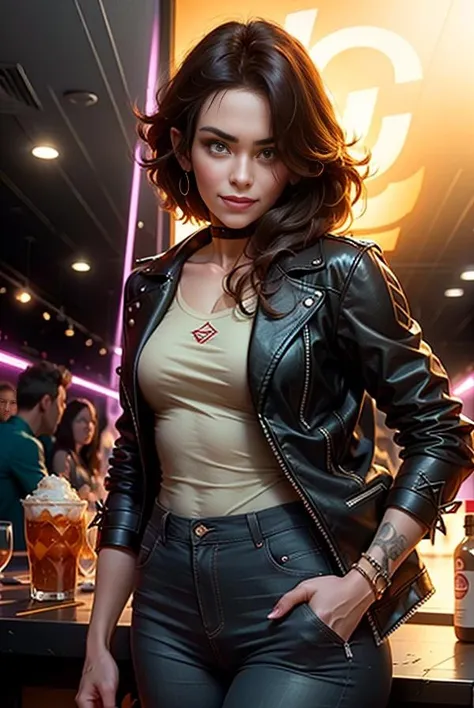 <lora:rwby_cinder-10:1>,1girl,bright,smile,masterpiece, best quality, hyperdetailed, ultra realistic 8k, photorealistic, hyper realistic, intricate details,original-art, lineart, FreakShow, female, brown hair, brown eyes, long hair, mullet, make up, pants, shirt, jacket, choker, drinking in a nightclub, dynamic lighting, fine-details, detailed face, (detailed eyes:1.1), masterpiece, clear, in-focus, clean lines, (clear in focus eyes:1.1), looking at viewer, <lora:FreakShowPunkV2:0.9>, <lora:r1ge - AnimeRage:0.3>
