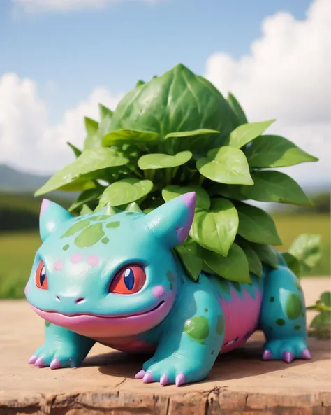 art by Craigie Aitchison, medium close-up shot of a Bulbasaur, the Bulbasaur is Shabby and Scaly, plain, mundane, boring, muted colors Metalcore, <lora:Colorful_Plastic_SDXL:1> ais-colorfulplastic
