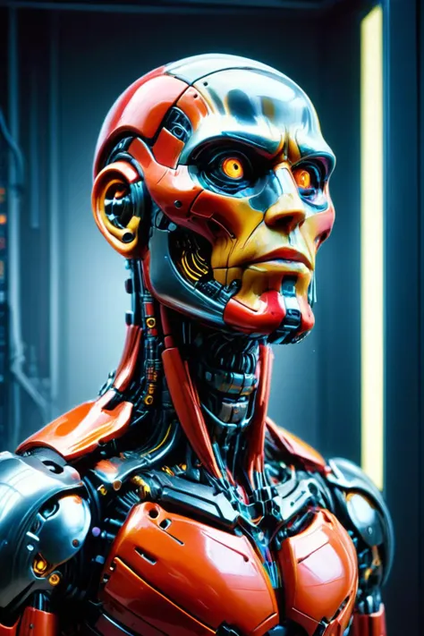 RAW photo of a <lora:madpunk:0.8> madpunk <lora:just_another_Cyborg_LoRa_SDXL:0.8> c1bo cyborg (Lifting chin, dignified poise) at a Megacorporation server room with blinking lights, super detail, ultra-realism, <lora:xl_more_art-full_v1:0.3>, <lora:Rainbow_Style:0.6> , <lora:quality1:0.6>, <lora:Colorful_Plastic_SDXL:0.6> ais-colorfulplastic