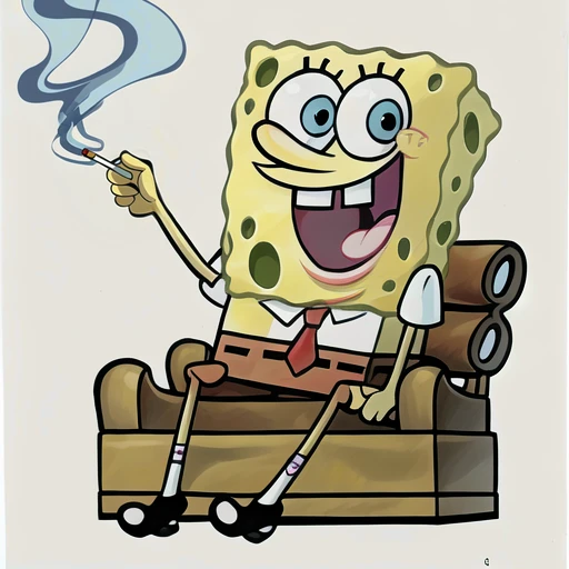 thick lineart:1.4,((hand)),hand holding a smoking cigarette, hand with cigarette, <lora:smoking_ok:0.8> smoking, cigarette, cigar in hand, marijuana, <lora:EdobSpongeBobSquarePants_v1.0:0.8> spongebob, yellow, bloodshot eyes:1.4, ((white background)), smoke