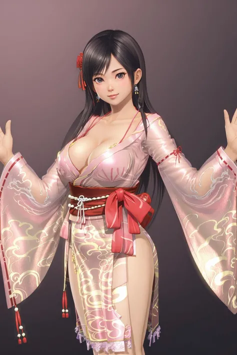 masterpiece, best quality, black eyes, long hair, big breasts, japanese clothes, looking at viewer <lora:doaxvv_kokoro-4:0.7>