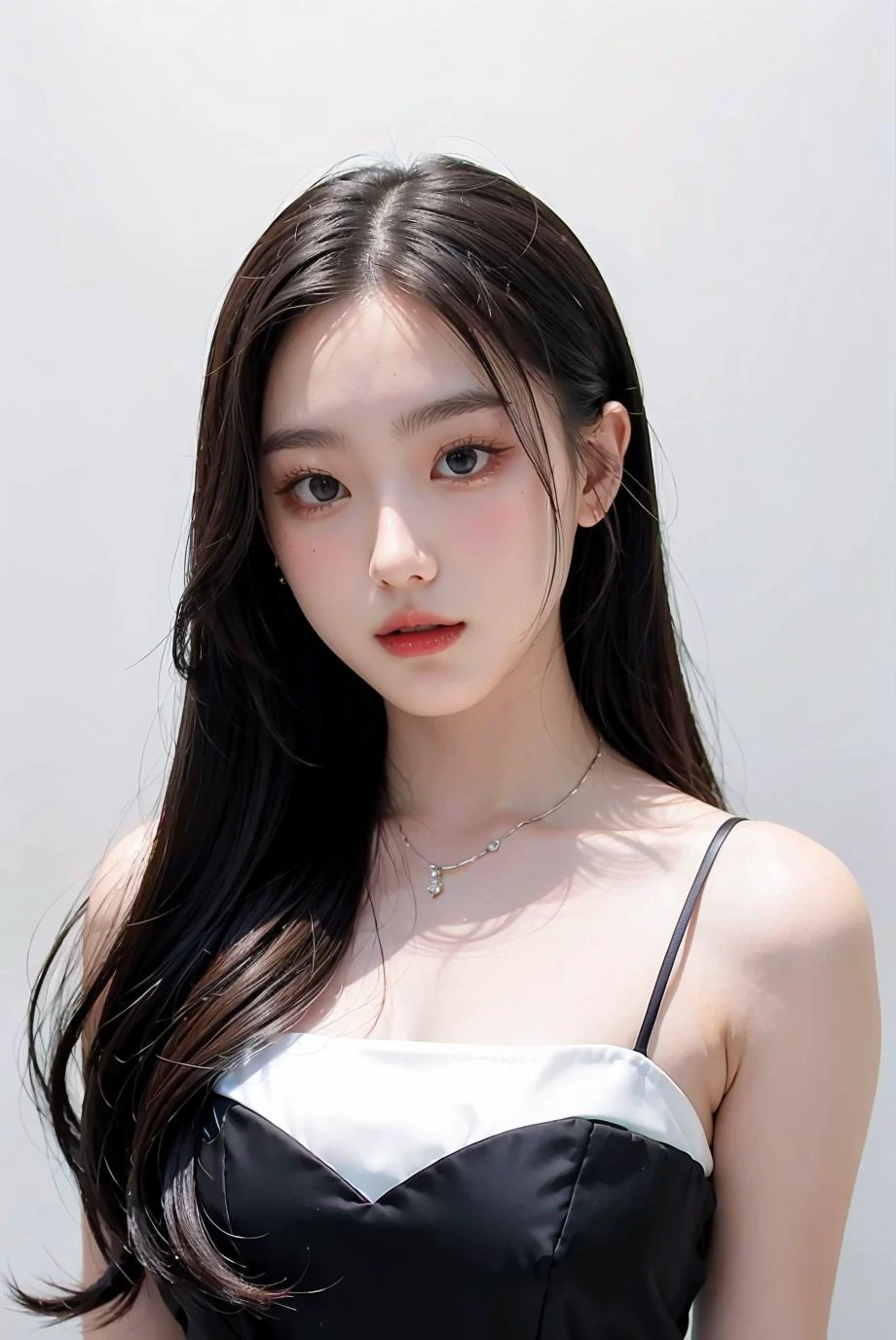 1girl, black random formal attire, white background, <lora:Aheye4EVE_V1-04:1>