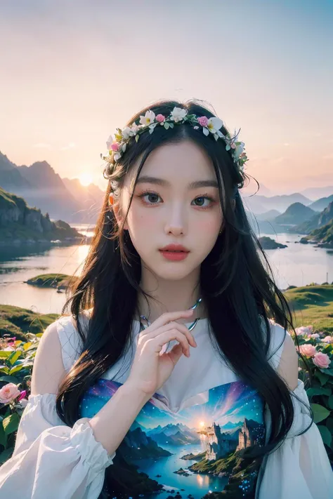 (high quality:1.4), (best quality:1.4), (masterpiece:1.4), official art, official wallpaper, surreal, beautifulgoddess, (1woman:1.1), (long wavy hair:1.1), (flower crown:1.1), (mystical creatures:1.1), (floating islands:1.1), (detailed landscape:1.1), (magic in the air:1.1), (stardust:1.1), night sky, (whimsical atmosphere:1.1), (dreamlike world:1.1), (bubbles:1.1), flying books, (luna moths:1.1), (moonlight:1.1), enchanted forest, (wisdom:1.1), (powerful energy:1.1), (guardian angels:1.1), (peaceful:1.1), vibrant colors, (detailed:1.05), (extremely detailed:1.06), sharp focus, (intricate:1.03), cinematic lighting, (extremely intricate:1.04), (epic scenery:1.09), vibrant colors, (beautiful scenery:1.08), (detailed scenery:1.08), (intricate scenery:1.07), (wonderful scenery:1.05),, (sharp focus,absurdres,high quality,masterpiece,highres,best quality:1.5)
<lora:Aheye4EVE_V1-04:1>