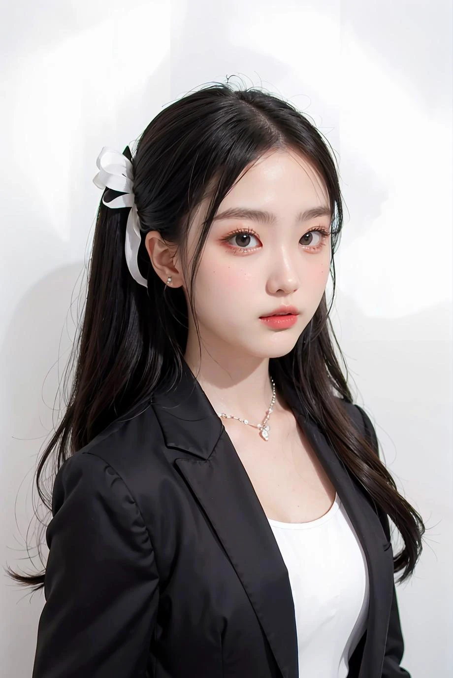 1girl, black random formal attire, white background, <lora:Aheye4EVE_V1-04:1>