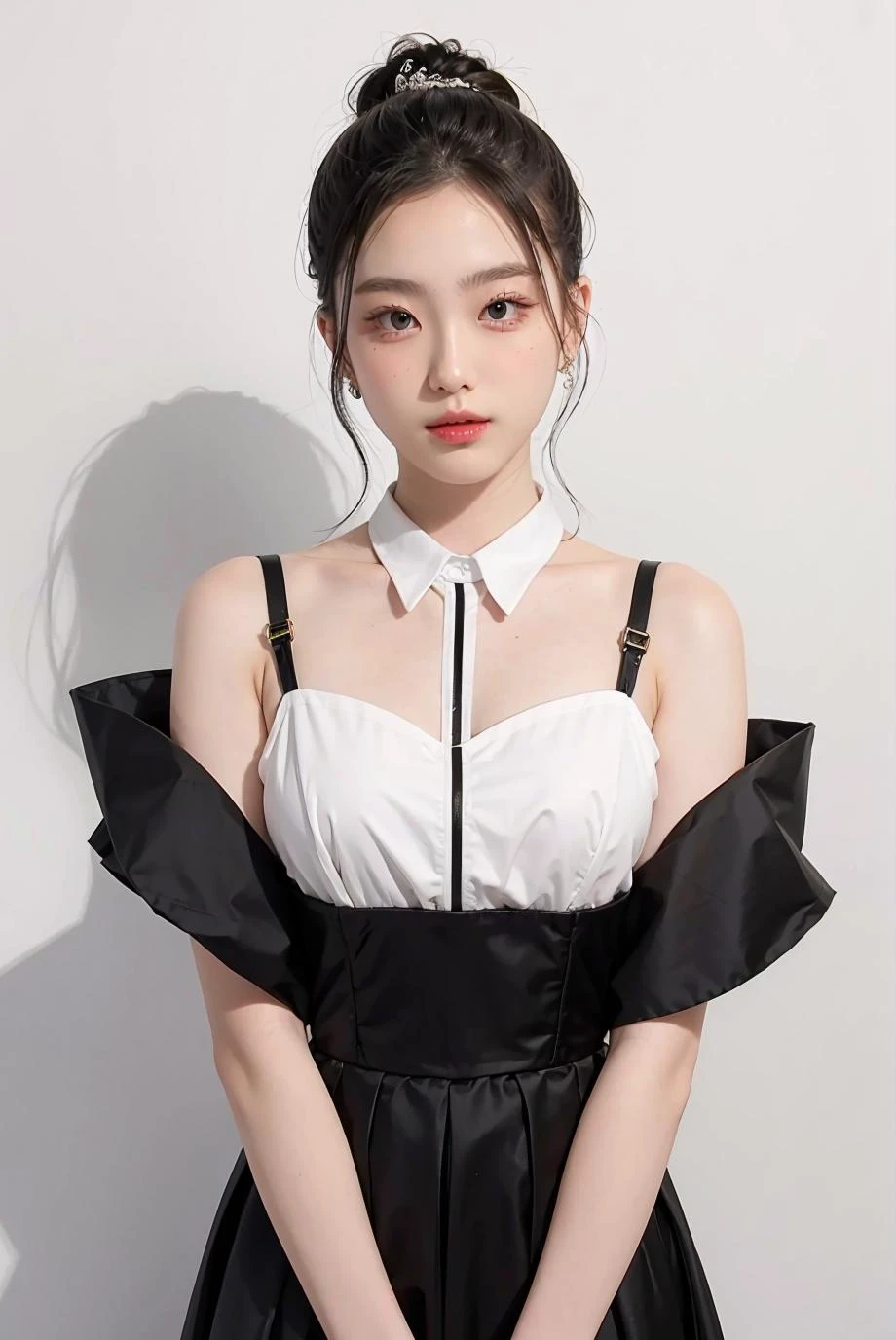 1girl, black random formal attire, white background, <lora:Aheye4EVE_V1-04:1>