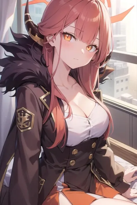 bluearchivearu, <lora:bluearchivearu-lora-nochekaiser:1>,
aru, halo, horns, long hair, (orange eyes:1.5), pink hair, bangs, blunt bangs,
BREAK black footwear, coat, collarbone, high heels, horns, long sleeves, red coat, shirt, white shirt, fur trim,
BREAK looking at viewer,
BREAK indoors, classroom,
BREAK <lyco:GoodHands-beta2:1>, (masterpiece:1.2), best quality, high resolution, unity 8k wallpaper, (illustration:0.8), (beautiful detailed eyes:1.6), extremely detailed face, perfect lighting, extremely detailed CG, (perfect hands, perfect anatomy),
