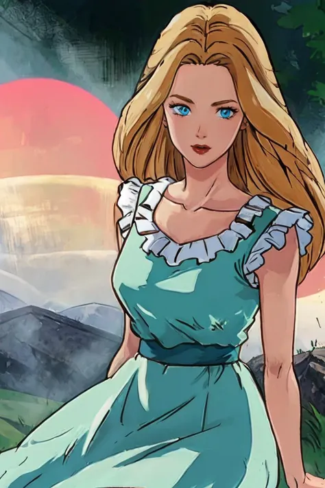 masterpiece, best quality, 1girl, solo, full body,
ANIME_lolita_prideaux_ownwaifu, www.ownwaifu.com,
blonde hair, long hair, blue eyes, collarbone, makeup, eyelashes, lips, red lips, very long hair, lipstick,
aqua dress, dress, frills, sleeveless, frilled dress,
<lora:ANIME_lolita_prideaux_ownwaifu-15:1>
portrait, mountain, fog,