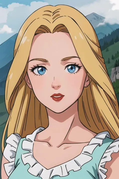 masterpiece, best quality, 1girl, solo,
ANIME_lolita_prideaux_ownwaifu, www.ownwaifu.com,
blonde hair, long hair, blue eyes, collarbone, makeup, eyelashes, lips, red lips, very long hair, lipstick,
aqua dress, dress, frills, sleeveless, frilled dress,
<lora:ANIME_lolita_prideaux_ownwaifu-15:0.5>
portrait, mountain, fog,