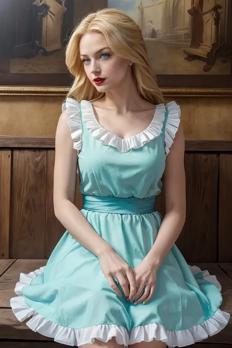 (masterpiece:1.2),(best quality:1.2),(absurdres:1.2),pin-up, ANIME_lolita_prideaux_ownwaifu, www.ownwaifu.com, blonde hair, long hair, blue eyes, collarbone, makeup, eyelashes, lips, red lips, very long hair, lipstick, aqua dress, dress, frills, sleeveless, frilled dress, <lora:ANIME_lolita_prideaux_ownwaifu:0.6> (absurdres, highres, incredibly_absurdres:1.w),scenery,masterpiece, <lora:GoodHands-beta2:1>