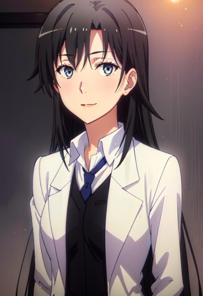 Anime girl in white shirt and black tie standing in front of a window ...