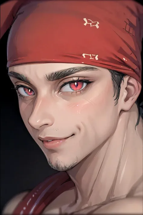 High Quality, Masterpiece, 1boy, slit pupils, IncrsSlitPupil, <lora:SlitPupils:1>, Ricardo, red bandana on the head, <lora:Char_Sigmas_RicardoMilos:0.9>, close-up,