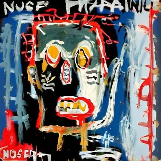 painting of a face, noise rock album cove, by Jean Micheal Basquiat, style facebask