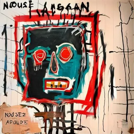 painting of a face, by Jean Micheal Basquiat, noise rock album cover, style facebask