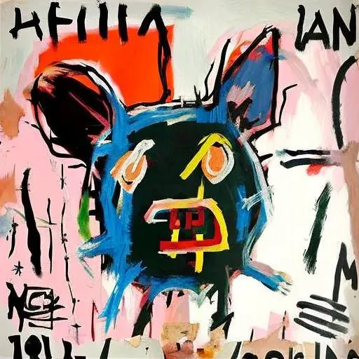 painting of a pig, by Jean Micheal Basquiat, rock album cover, style facebask