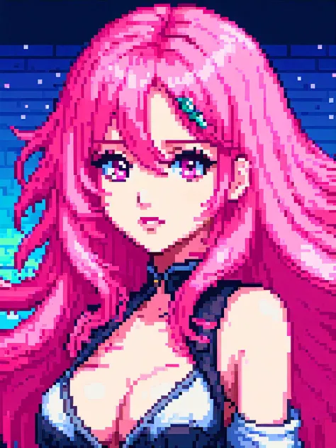 4K, Portrait, Best Quality, Ultra High Resolution, Ultra Details (Masterpiece, High Quality), Realistic, (Queen Melona Leaf, Long Pink Hair, Long Rabbit Ears, Slim Body), (Full Body, Dynamic Pose), Puffy Pink, Medium Chest, High and Detailed Face,1 Girl, 2 Legs, Detailed Hands,Pixel Art.